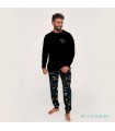 Muydemi Men's Winter Cotton Pajama Pants Black