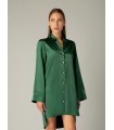 Milena Women's Shirtwaist Satin Buttons Pearls green
